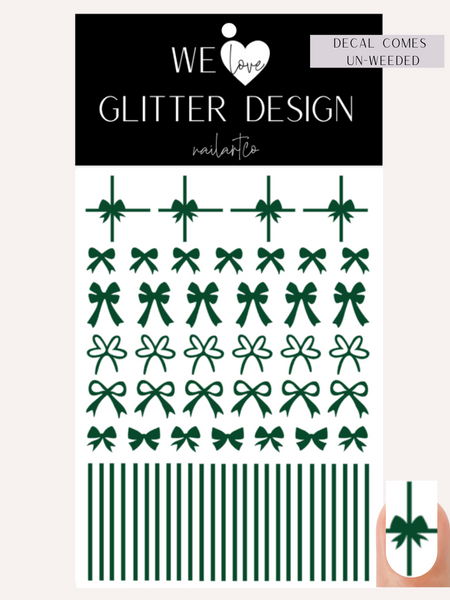 Bow & Ribbon Nail Decal | Forest Green
