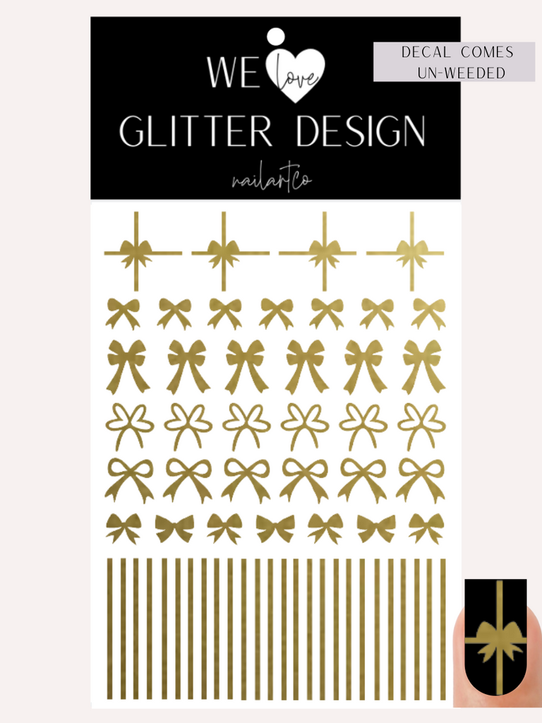 Bow & Ribbon Nail Decal | Gold Shimmer