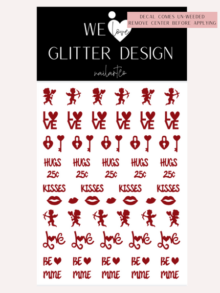 Cupid Valentine Nail Decal | Dark Red (*Comes Un-Weeded)