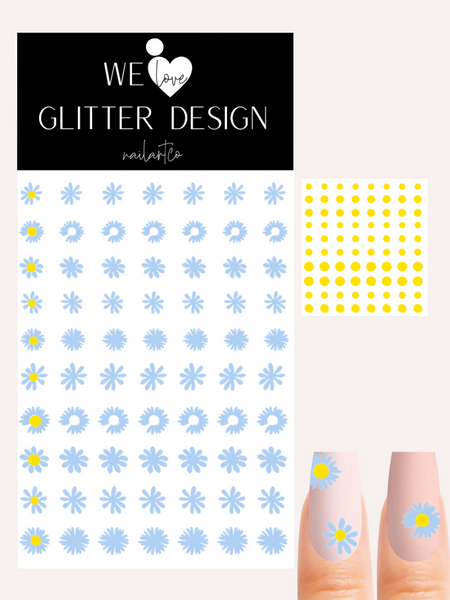 Daisy Design 2 Nail Decal | Soft Blue + Yellow Centers