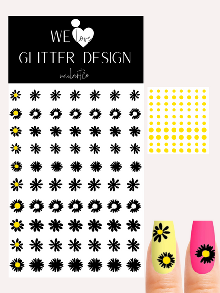 Daisy Design 2 Nail Decal | Black + Yellow Centers