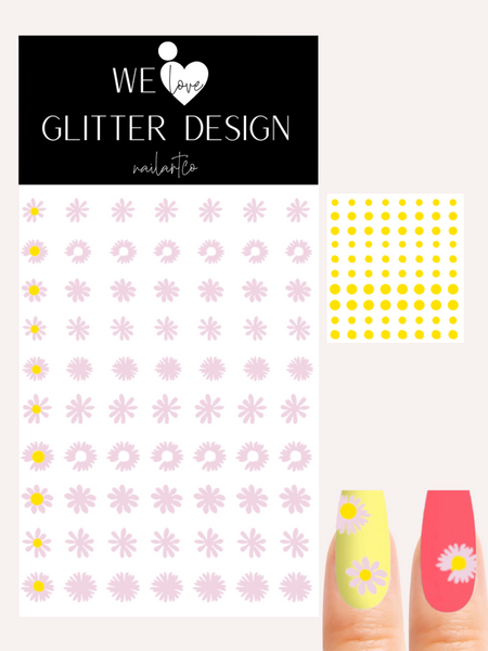 Daisy Design 2 Nail Decal | Cherry Blossom Pink + Yellow Centers