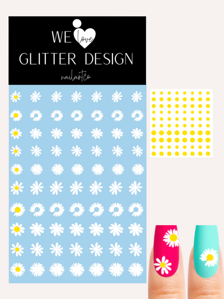 Daisy Design 2 Nail Decal | White + Yellow Centers