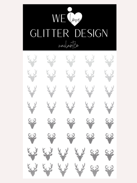 Deer Head Nail Decal | Silver Shimmer