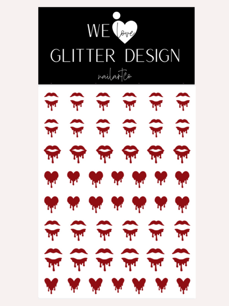 Drip Lip & Heart Nail Decal | Dark Red