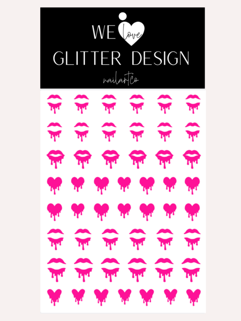 Drip Lip & Heart Nail Decal | Neon Pink