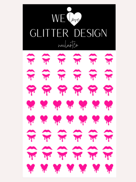 Drip Lip & Heart Nail Decal | Neon Pink