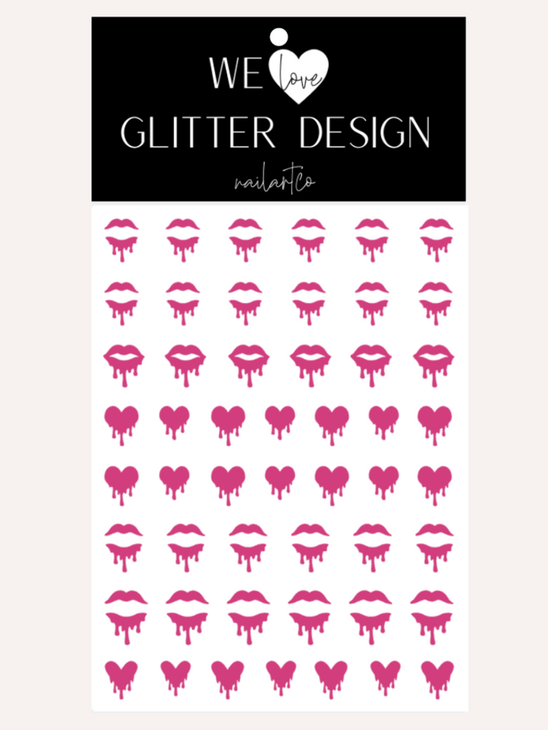 Drip Lip & Heart Nail Decal | Pink