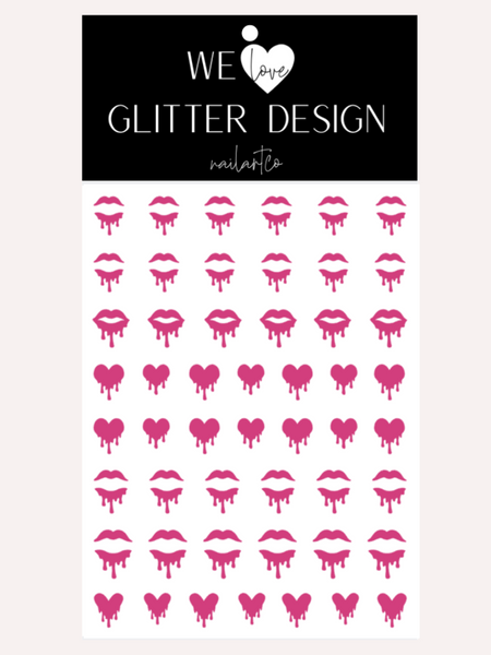 Drip Lip & Heart Nail Decal | Pink