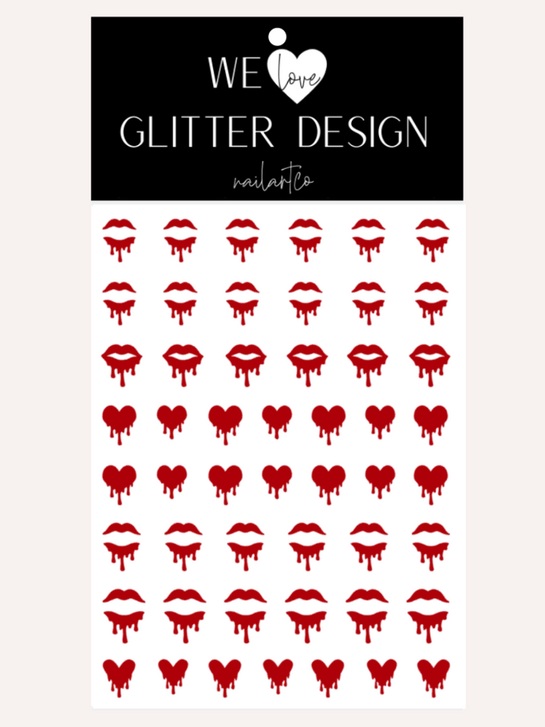 Drip Lip & Heart Nail Decal | Red