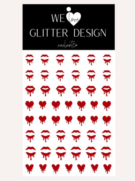 Drip Lip & Heart Nail Decal | Red