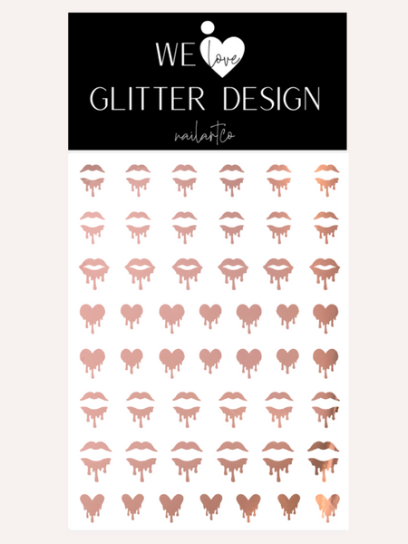Drip Lip & Heart Nail Decal | Rose Gold Chrome