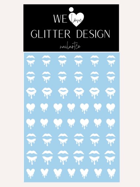 Drip Lip & Heart Nail Decal | White