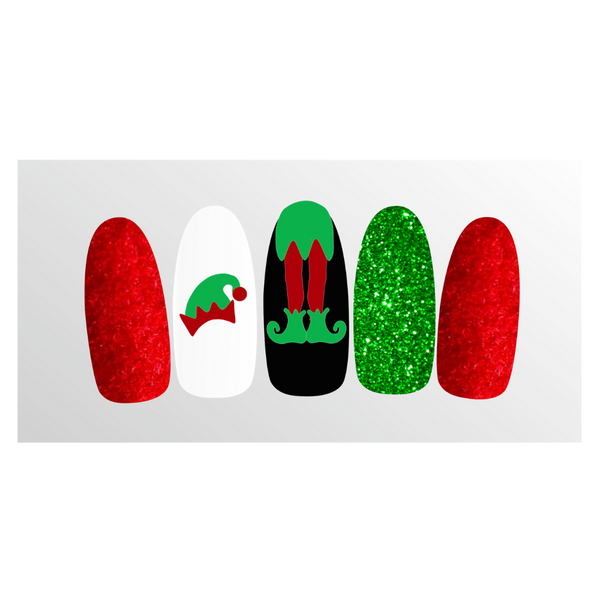 Elf Hat & Legs Nail Decal | Bright Green & Red