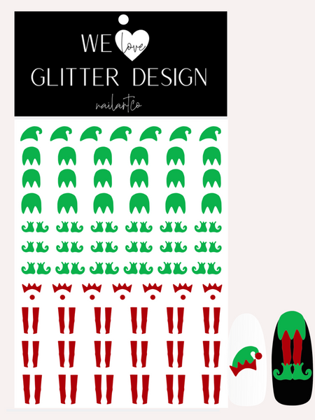 Elf Hat & Legs Nail Decal | Bright Green & Red