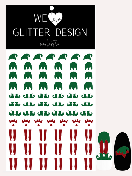 Elf Hat & Legs Nail Decal | Green & Dark Red