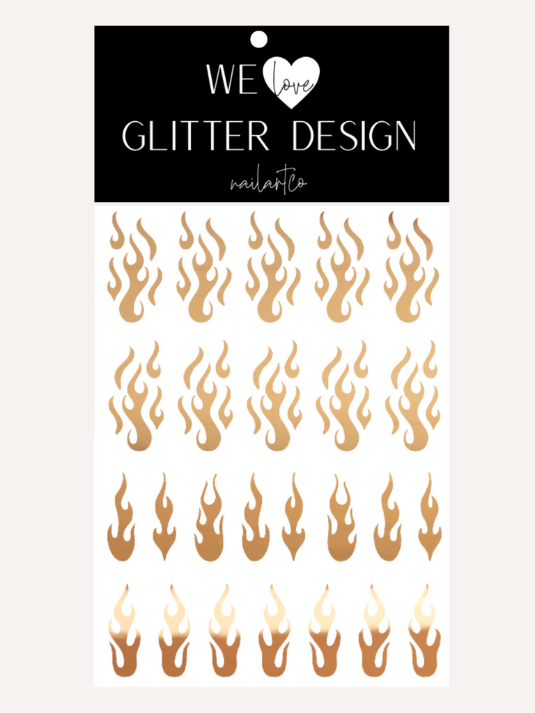 Flame Nail Decal | Chrome // Light Gold