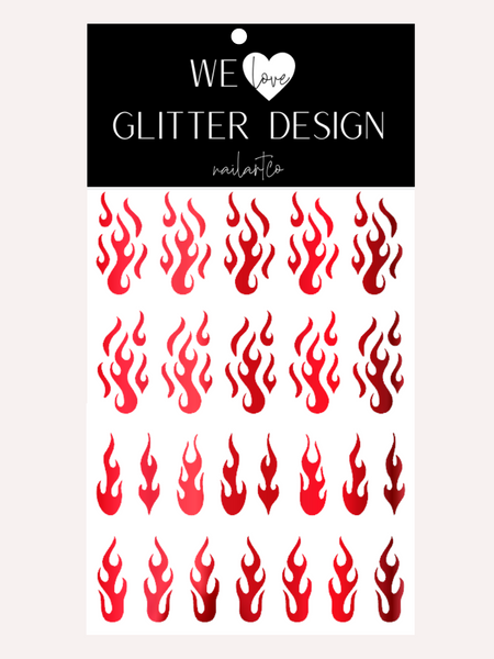 Flame Nail Decal | Chrome // Red