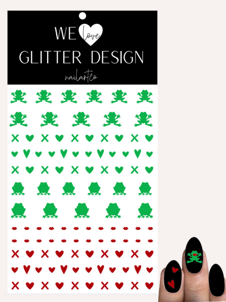 Frogs Kiss Nail Decal | Bright Green & Red