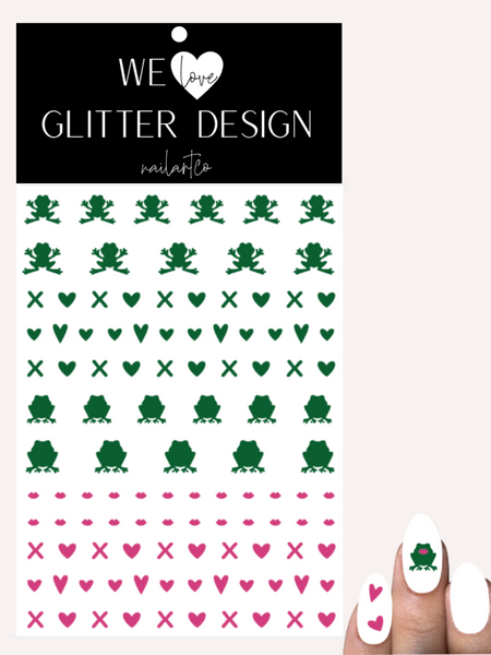 Frogs Kiss Nail Decal | Green & Pink