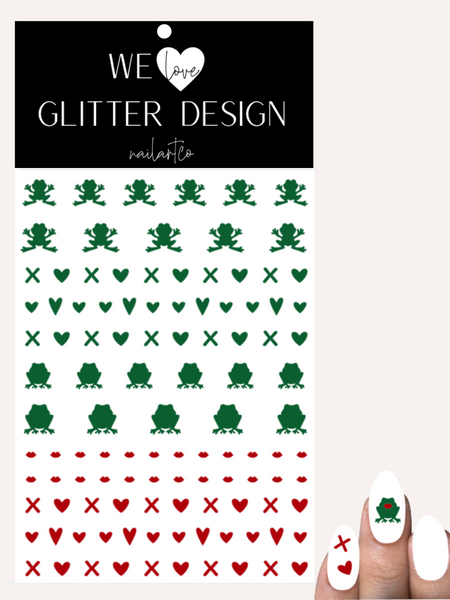 Frogs Kiss Nail Decal | Green & Red
