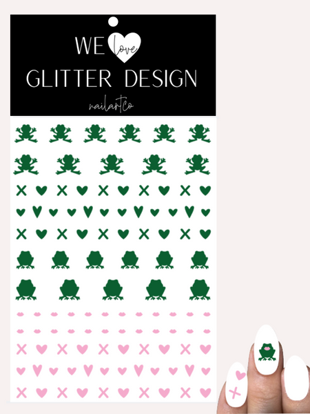 Frogs Kiss Nail Decal | Green & Soft Pink