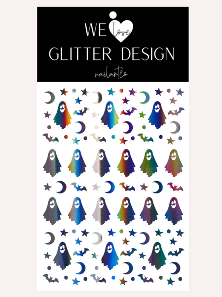 Ghost Nail Decal | Holographic Rainbow // Dark Grey