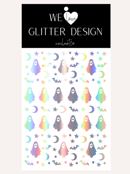 Ghost Nail Decal | Holographic Rainbow // Silver