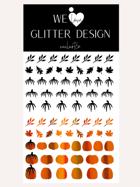 Glam Pumpkin Nail Decal | Black // Holographic Rainbow Orange