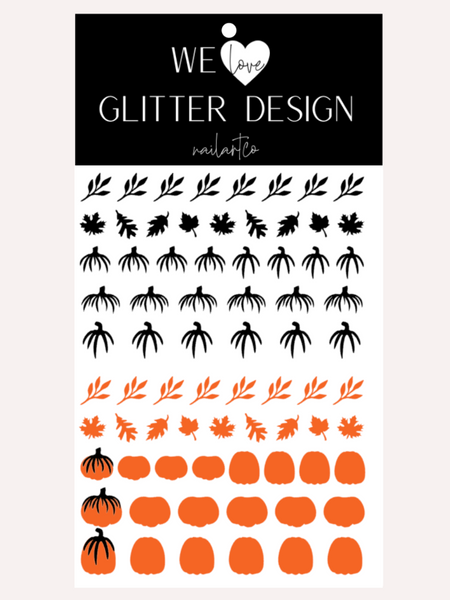 Glam Pumpkin Nail Decal | Black // Orange
