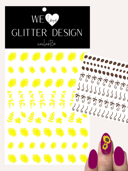 Glam Sunflower Nail Decal | Bright Yellow // Brown