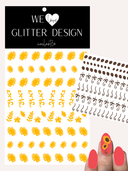Glam Sunflower Nail Decal | Golden Yellow // Brown