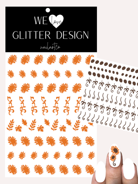 Glam Sunflower Nail Decal | Light Orange // Brown