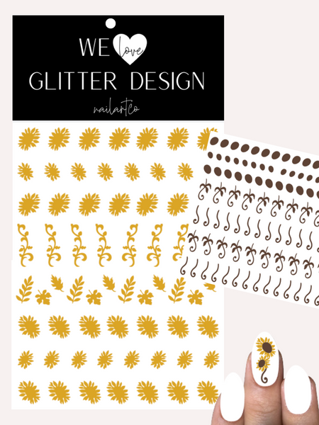 Glam Sunflower Nail Decal | Mustard // Brown