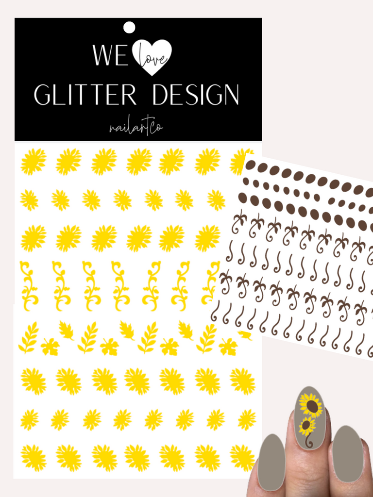 Glam Sunflower Nail Decal | Yellow // Brown
