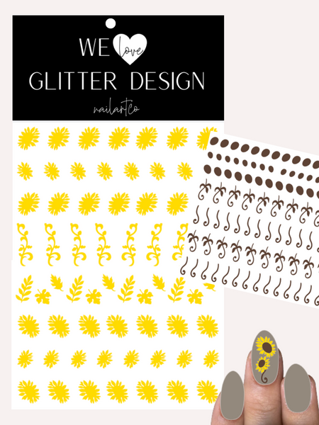 Glam Sunflower Nail Decal | Yellow // Brown