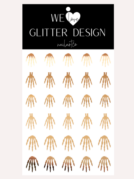 Skeleton Hand Short- Med Nail Decal | Chrome // Light Gold