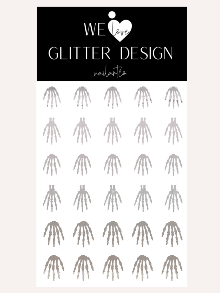 Skeleton Hand Short- Med Nail Decal | Chrome // Silver