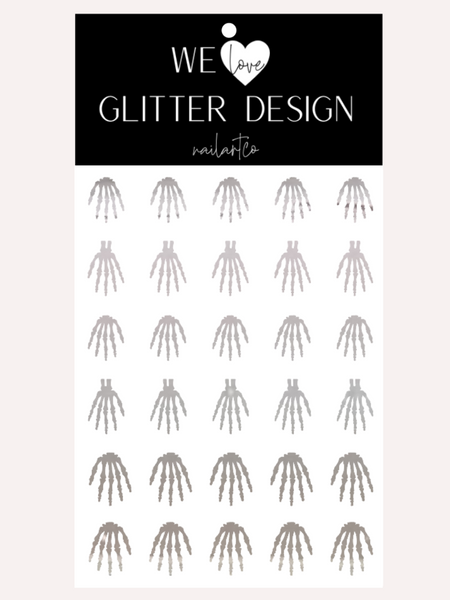 Skeleton Hand Short- Med Nail Decal | Chrome // Silver