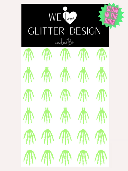 Skeleton Hand Short- Med Nail Decal | Glow In The Dark // Lime