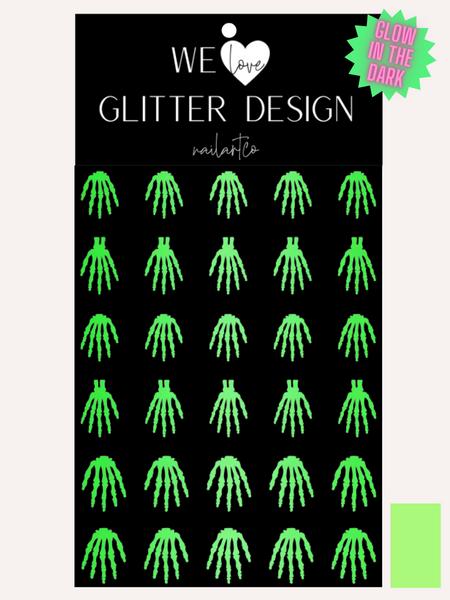 Skeleton Hand Short- Med Nail Decal | Glow In The Dark // Lime