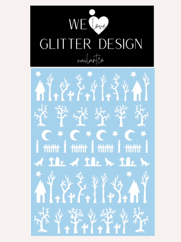 Haunted House Nail Decal | White