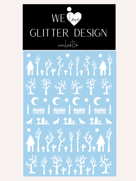 Haunted House Nail Decal | White