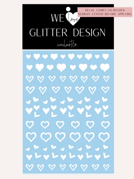 Variety Heart Nail Decal | White (*Comes Un-Weeded)