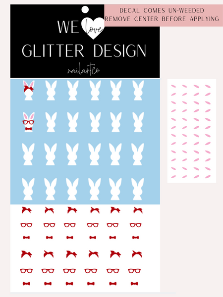 Hip Bunny Nail Decal | White & Red (Comes Un-Weeded)