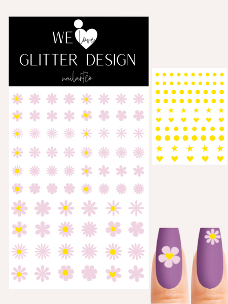 Hippie Chic Flower Nail Decal | Cherry Blossom Pink + Yellow Centers