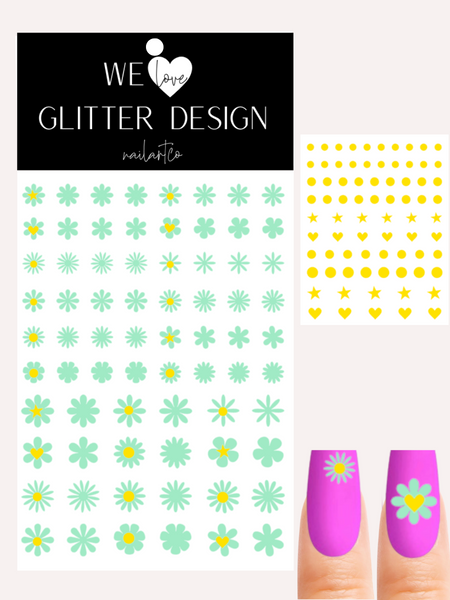 Hippie Chic Flower Nail Decal | Fresh Mint + Yellow Centers