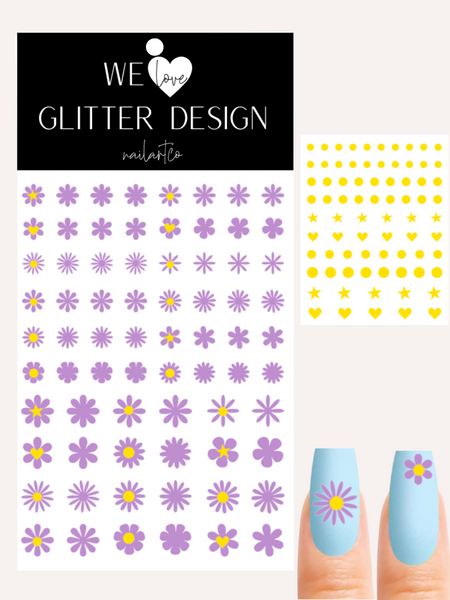 Hippie Chic Flower Nail Decal | Sweet Lilac + Yellow Centers