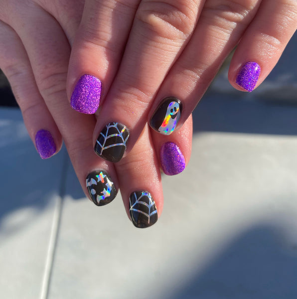 Spider Web Nail Decal (Un-Weeded) | Holographic Rainbow // Silver