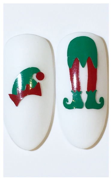 Elf Hat & Legs Nail Decal | Green & Dark Red